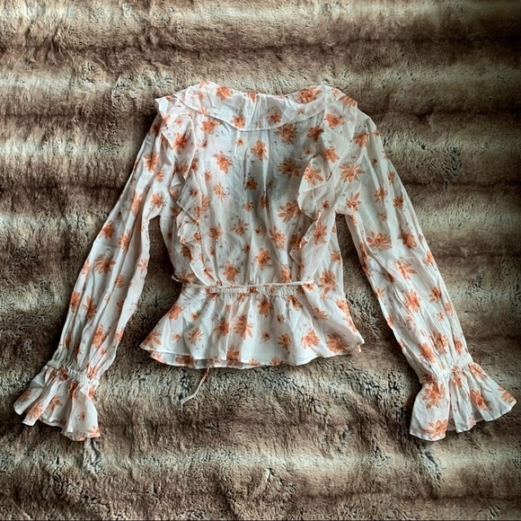 Free People Amanda Ruffle Top Ivory Floral - Picture 3 of 11